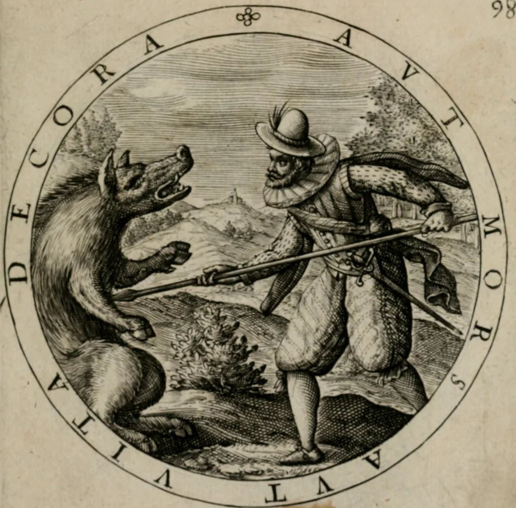 An illustration from Nucleus emblematum selectissimorum : quae Itali vulgo impresas vocant priuata industria studio singulari, vndiq[e] conquisitus, non paucis venustis inuentionibus auctus, additis carminib[us] illustratus, 1611, leaf 208