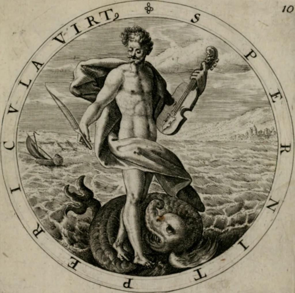An illustration from Nucleus emblematum selectissimorum : quae Itali vulgo impresas vocant priuata industria studio singulari, vndiq[e] conquisitus, non paucis venustis inuentionibus auctus, additis carminib[us] illustratus, 1611, leaf 32
