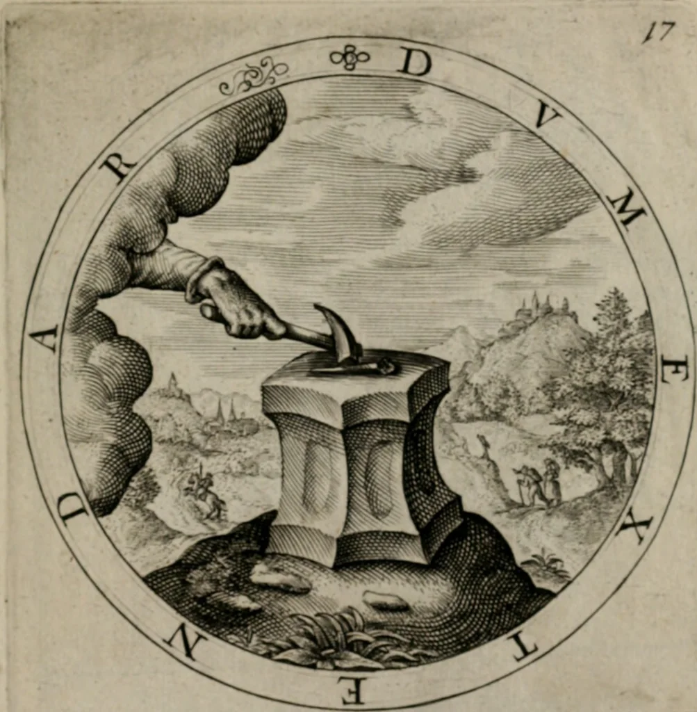 An illustration from Nucleus emblematum selectissimorum : quae Itali vulgo impresas vocant priuata industria studio singulari, vndiq[e] conquisitus, non paucis venustis inuentionibus auctus, additis carminib[us] illustratus, 1611, leaf 46