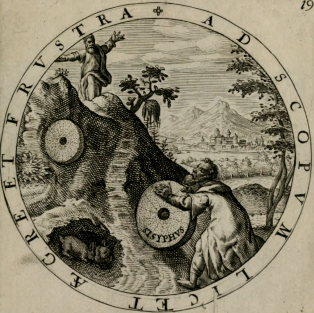 An illustration from Nucleus emblematum selectissimorum : quae Itali vulgo impresas vocant priuata industria studio singulari, vndiq[e] conquisitus, non paucis venustis inuentionibus auctus, additis carminib[us] illustratus, 1611, leaf 50