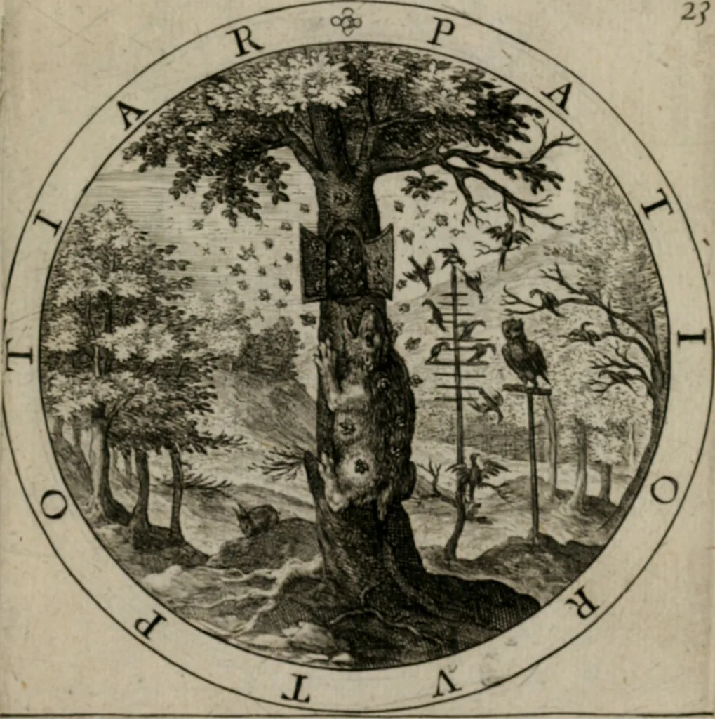 An illustration from Nucleus emblematum selectissimorum : quae Itali vulgo impresas vocant priuata industria studio singulari, vndiq[e] conquisitus, non paucis venustis inuentionibus auctus, additis carminib[us] illustratus, 1611, leaf 58