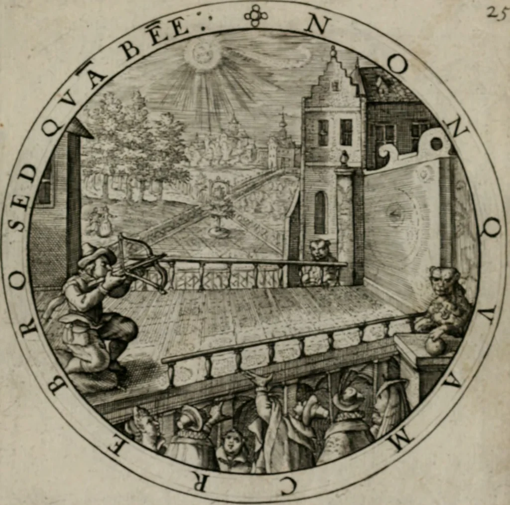 An illustration from Nucleus emblematum selectissimorum : quae Itali vulgo impresas vocant priuata industria studio singulari, vndiq[e] conquisitus, non paucis venustis inuentionibus auctus, additis carminib[us] illustratus, 1611, leaf 62