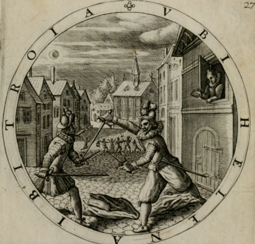 An illustration from Nucleus emblematum selectissimorum : quae Itali vulgo impresas vocant priuata industria studio singulari, vndiq[e] conquisitus, non paucis venustis inuentionibus auctus, additis carminib[us] illustratus, 1611, leaf 66