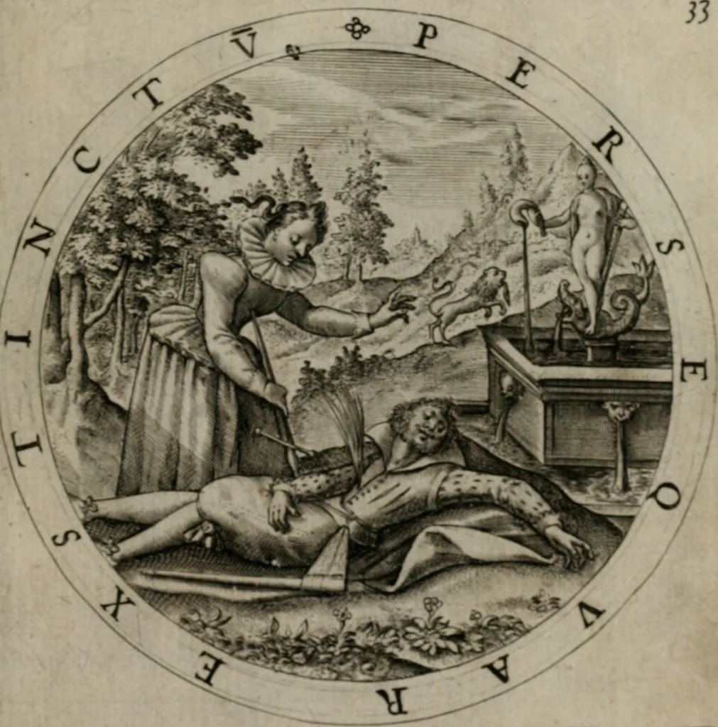 An illustration from Nucleus emblematum selectissimorum : quae Itali vulgo impresas vocant priuata industria studio singulari, vndiq[e] conquisitus, non paucis venustis inuentionibus auctus, additis carminib[us] illustratus, 1611, leaf 78