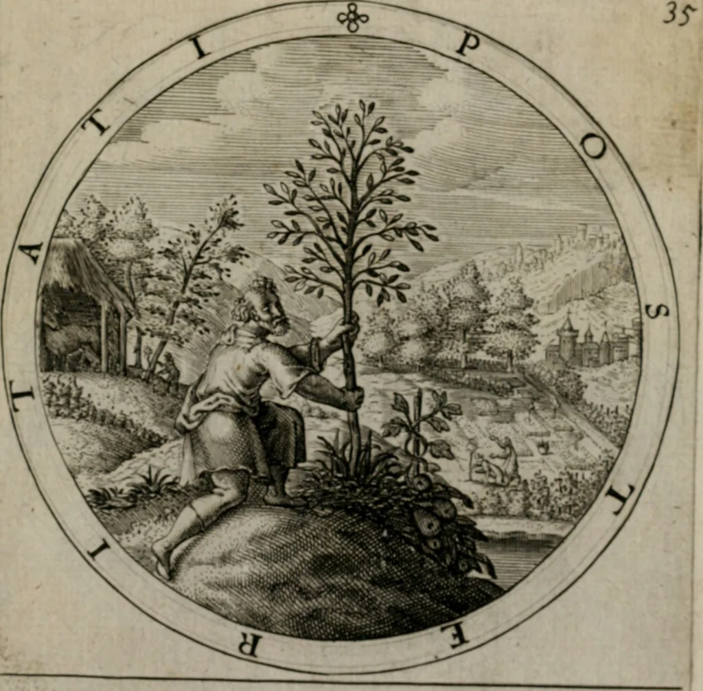 An illustration from Nucleus emblematum selectissimorum : quae Itali vulgo impresas vocant priuata industria studio singulari, vndiq[e] conquisitus, non paucis venustis inuentionibus auctus, additis carminib[us] illustratus, 1611, leaf 82