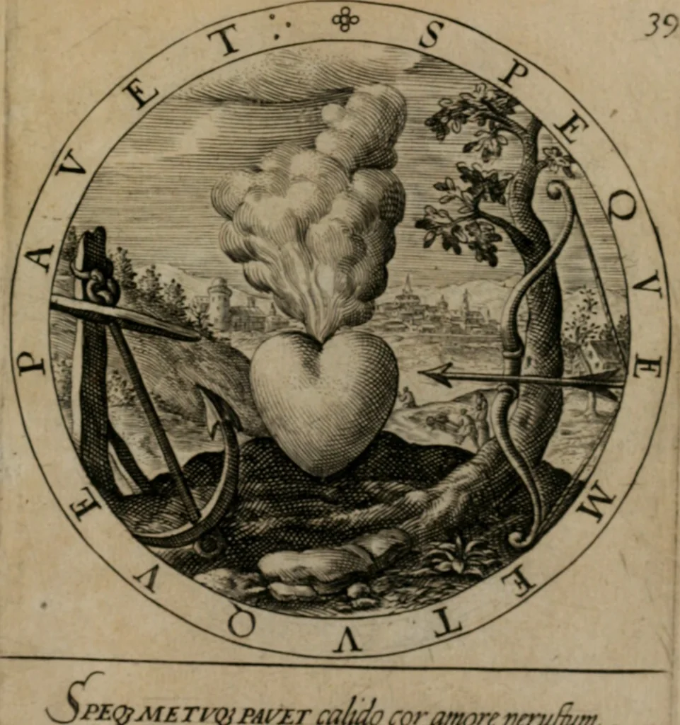 An illustration from Nucleus emblematum selectissimorum : quae Itali vulgo impresas vocant priuata industria studio singulari, vndiq[e] conquisitus, non paucis venustis inuentionibus auctus, additis carminib[us] illustratus, 1611, leaf 90