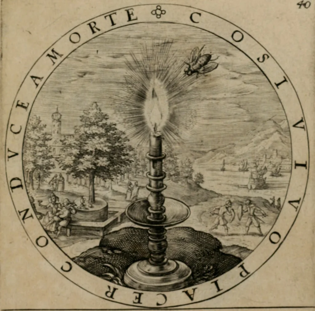 An illustration from Nucleus emblematum selectissimorum : quae Itali vulgo impresas vocant priuata industria studio singulari, vndiq[e] conquisitus, non paucis venustis inuentionibus auctus, additis carminib[us] illustratus, 1611, leaf 92