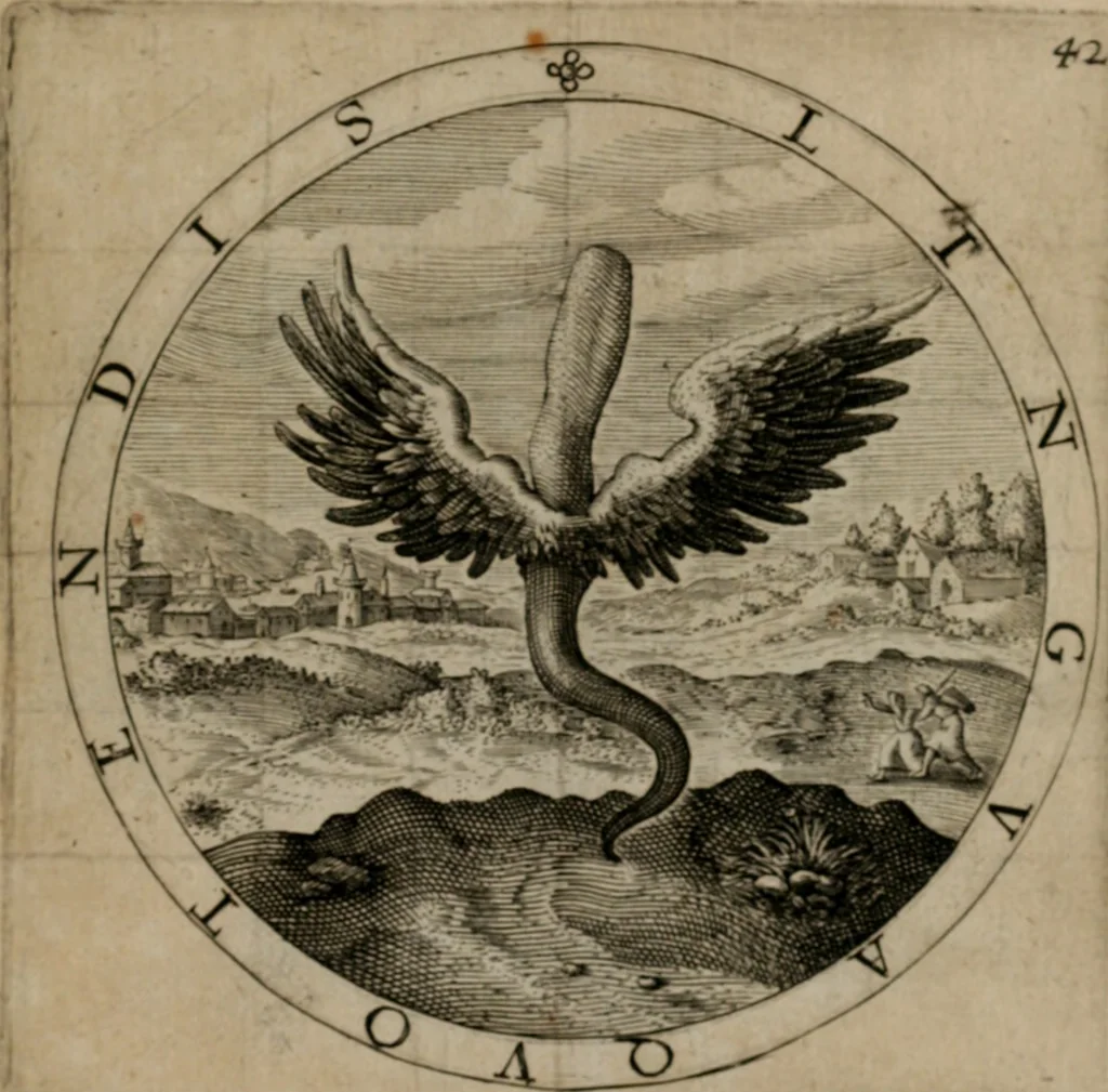An illustration from Nucleus emblematum selectissimorum : quae Itali vulgo impresas vocant priuata industria studio singulari, vndiq[e] conquisitus, non paucis venustis inuentionibus auctus, additis carminib[us] illustratus, 1611, leaf 96