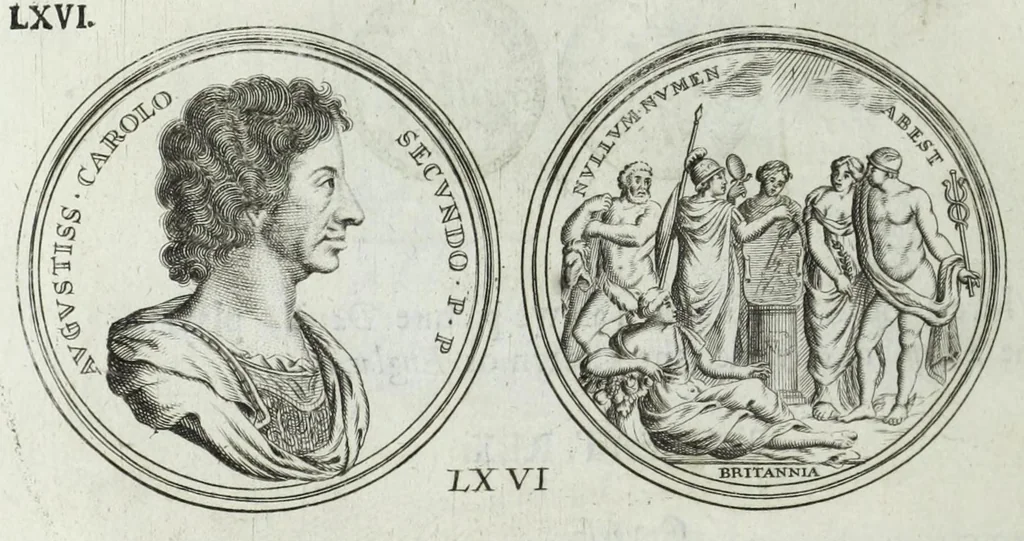An illustration from Numismata. A discourse of medals, antient and modern. Together with some account of heads and effigies of illustrious, and famous persons, in sculps and tailledouce, of whom we have no medals extant; and of the use to be derived from them. To which is added a digression concerning physiognomy, 1697, leaf 146