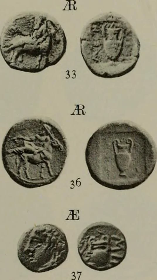 An illustration from Numismata graeca; Greek coin-types, classified for immediate identification, 1910, leaf 170