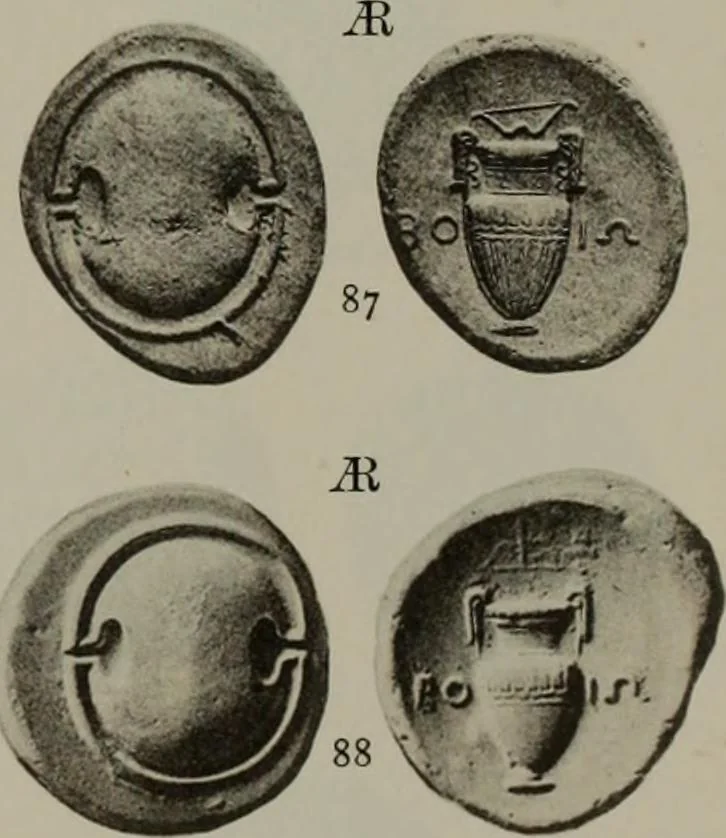 An illustration from Numismata graeca; Greek coin-types, classified for immediate identification, 1910, leaf 170