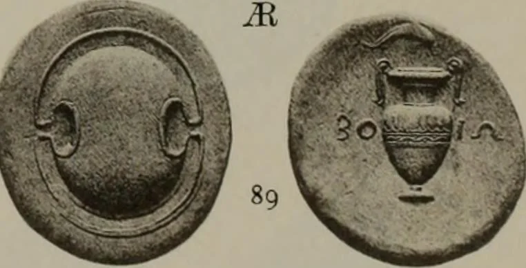 An illustration from Numismata graeca; Greek coin-types, classified for immediate identification, 1910, leaf 170