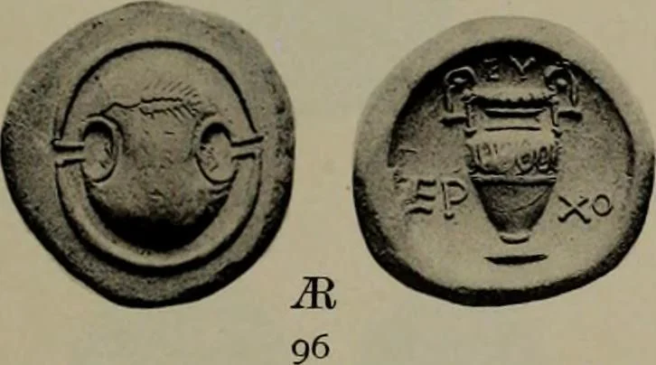 An illustration from Numismata graeca; Greek coin-types, classified for immediate identification, 1910, leaf 172