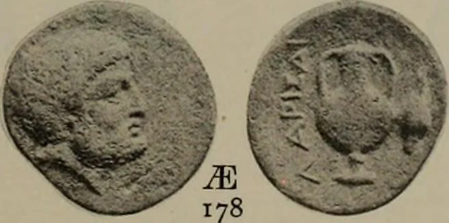 An illustration from Numismata graeca; Greek coin-types, classified for immediate identification, 1910, leaf 174