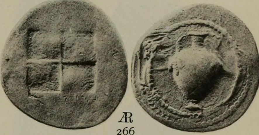 An illustration from Numismata graeca; Greek coin-types, classified for immediate identification, 1910, leaf 176