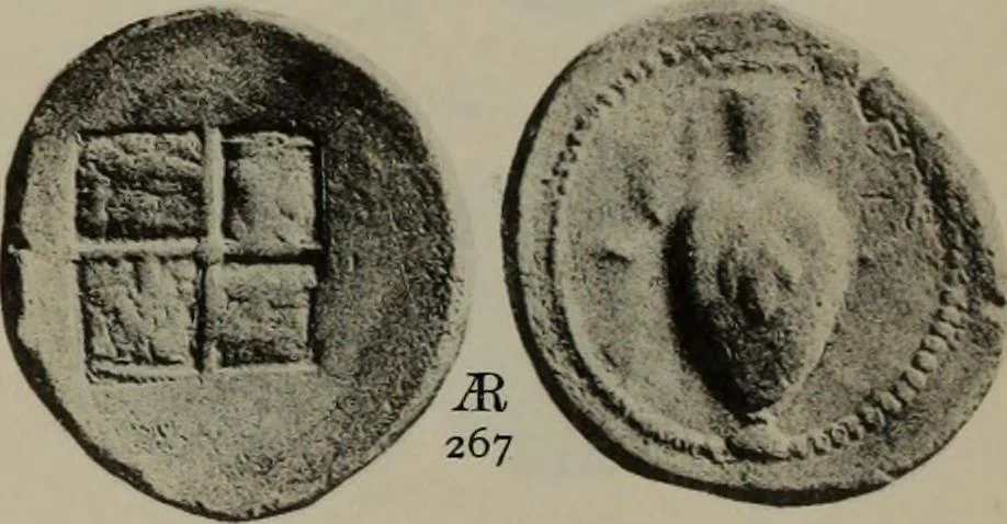 An illustration from Numismata graeca; Greek coin-types, classified for immediate identification, 1910, leaf 176