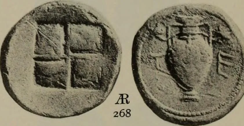An illustration from Numismata graeca; Greek coin-types, classified for immediate identification, 1910, leaf 176