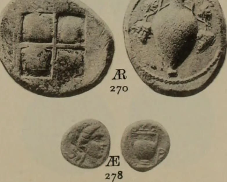 An illustration from Numismata graeca; Greek coin-types, classified for immediate identification, 1910, leaf 176
