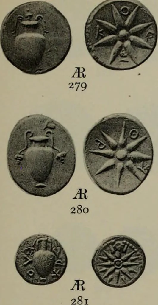 An illustration from Numismata graeca; Greek coin-types, classified for immediate identification, 1910, leaf 178