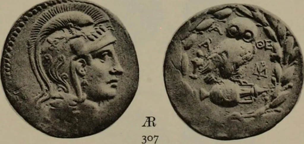 An illustration from Numismata graeca; Greek coin-types, classified for immediate identification, 1910, leaf 178
