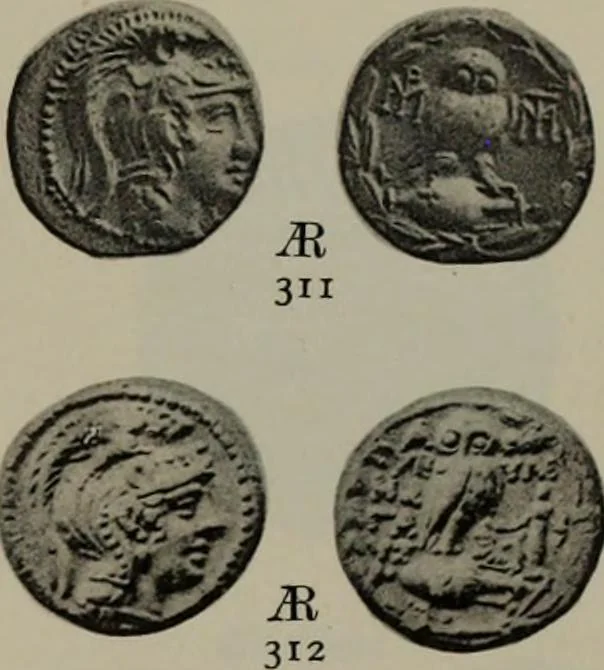 An illustration from Numismata graeca; Greek coin-types, classified for immediate identification, 1910, leaf 178