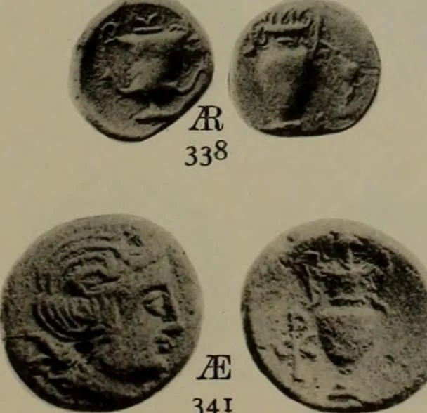 An illustration from Numismata graeca; Greek coin-types, classified for immediate identification, 1910, leaf 180