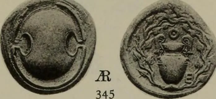 An illustration from Numismata graeca; Greek coin-types, classified for immediate identification, 1910, leaf 180