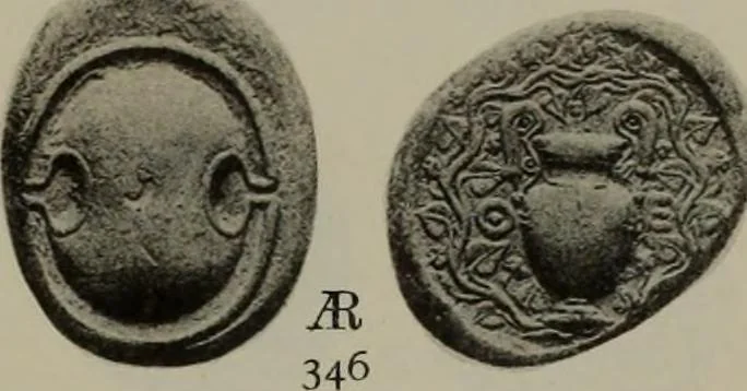 An illustration from Numismata graeca; Greek coin-types, classified for immediate identification, 1910, leaf 180