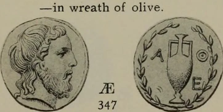 An illustration from Numismata graeca; Greek coin-types, classified for immediate identification, 1910, leaf 180
