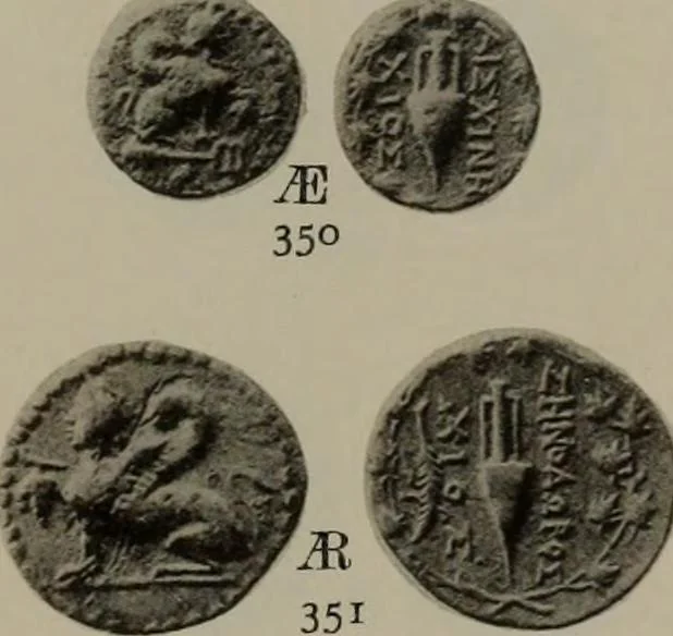 An illustration from Numismata graeca; Greek coin-types, classified for immediate identification, 1910, leaf 180
