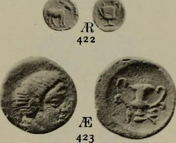 An illustration from Numismata graeca; Greek coin-types, classified for immediate identification, 1910, leaf 182