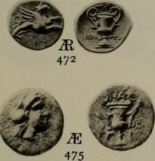 An illustration from Numismata graeca; Greek coin-types, classified for immediate identification, 1910, leaf 184