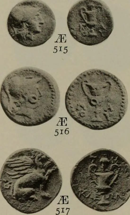An illustration from Numismata graeca; Greek coin-types, classified for immediate identification, 1910, leaf 184
