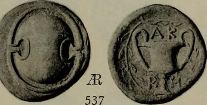 An illustration from Numismata graeca; Greek coin-types, classified for immediate identification, 1910, leaf 186