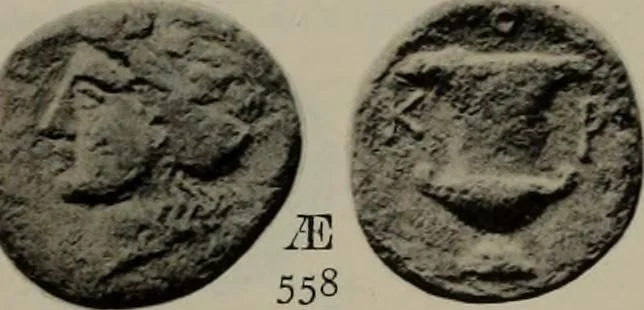 An illustration from Numismata graeca; Greek coin-types, classified for immediate identification, 1910, leaf 186