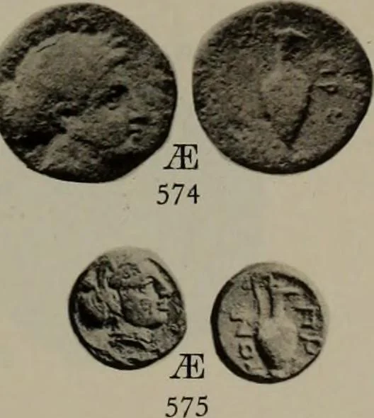 An illustration from Numismata graeca; Greek coin-types, classified for immediate identification, 1910, leaf 186