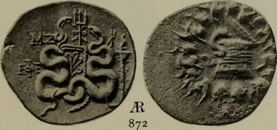 An illustration from Numismata graeca; Greek coin-types, classified for immediate identification, 1910, leaf 194