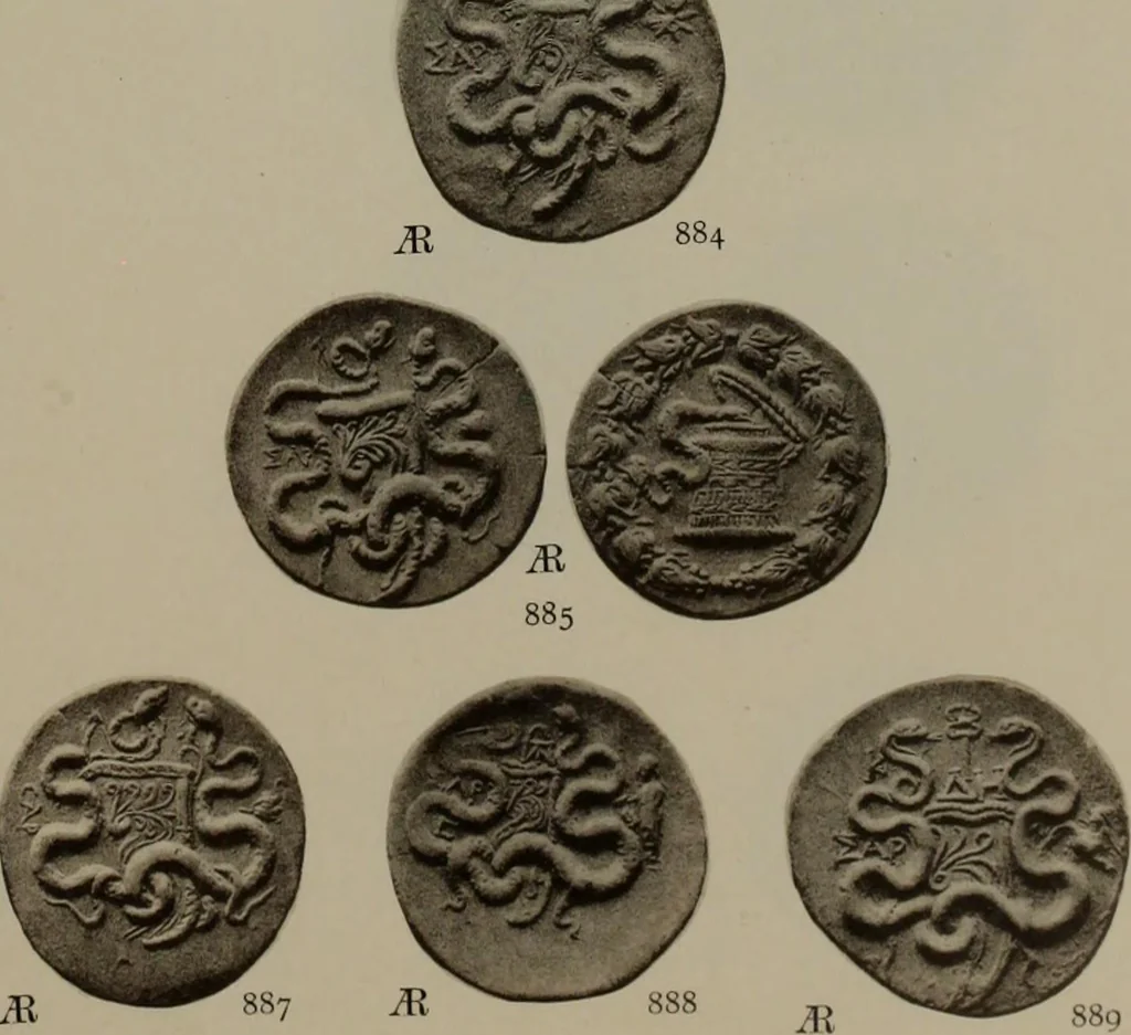 An illustration from Numismata graeca; Greek coin-types, classified for immediate identification, 1910, leaf 194