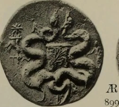 An illustration from Numismata graeca; Greek coin-types, classified for immediate identification, 1910, leaf 196