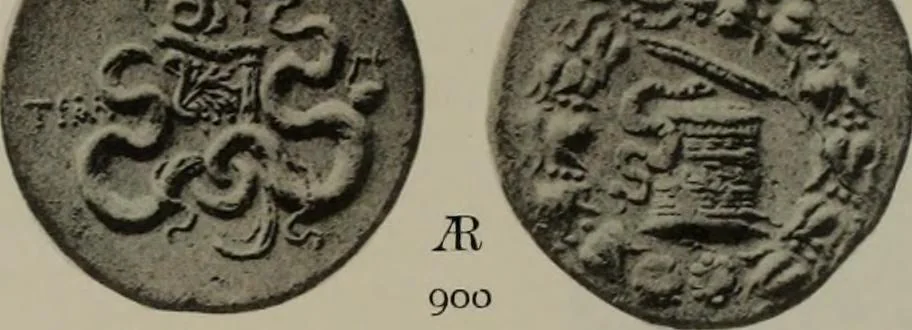 An illustration from Numismata graeca; Greek coin-types, classified for immediate identification, 1910, leaf 196