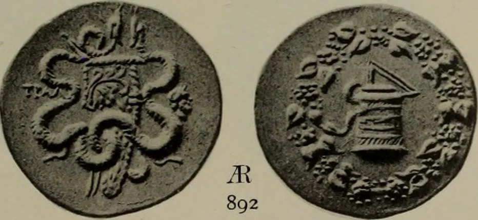 An illustration from Numismata graeca; Greek coin-types, classified for immediate identification, 1910, leaf 196