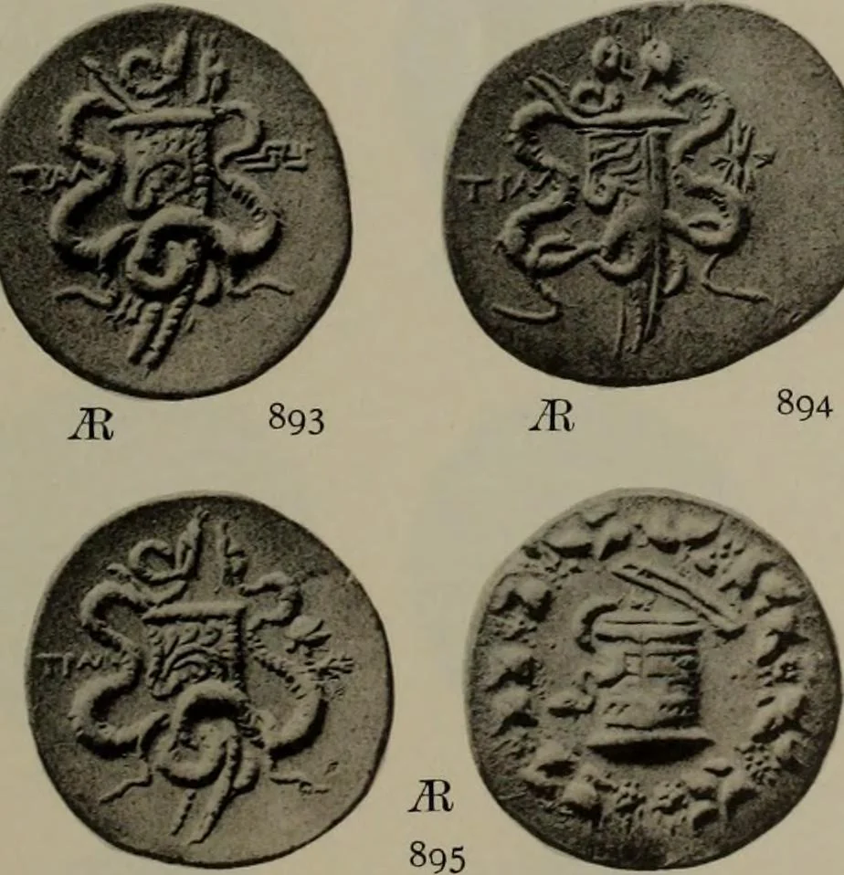 An illustration from Numismata graeca; Greek coin-types, classified for immediate identification, 1910, leaf 196