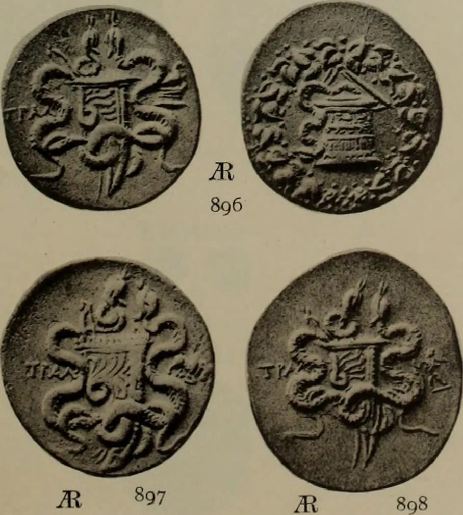 An illustration from Numismata graeca; Greek coin-types, classified for immediate identification, 1910, leaf 196