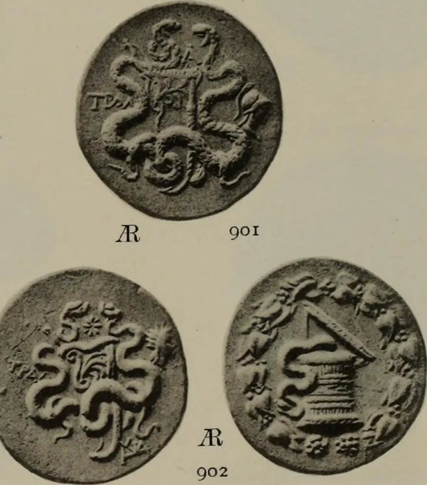 An illustration from Numismata graeca; Greek coin-types, classified for immediate identification, 1910, leaf 196