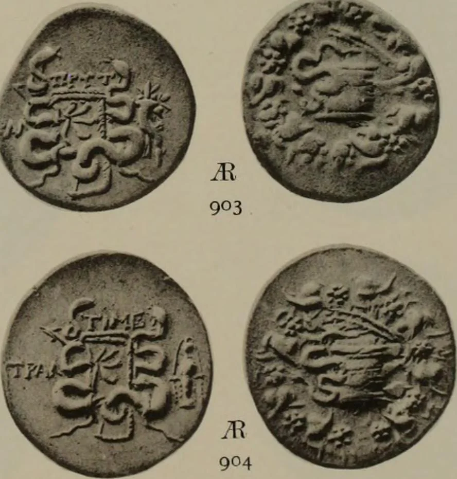 An illustration from Numismata graeca; Greek coin-types, classified for immediate identification, 1910, leaf 196