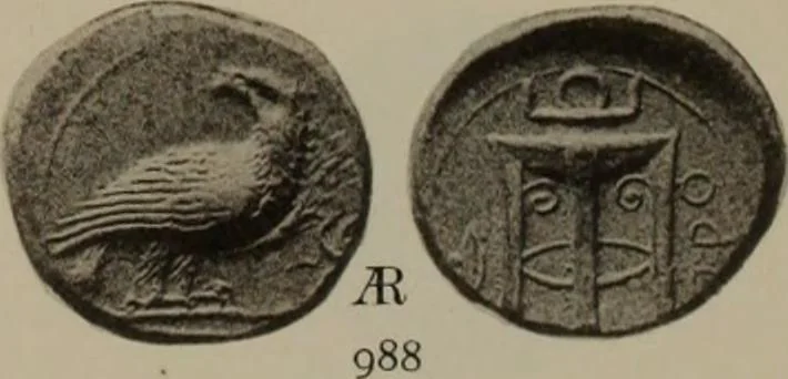 An illustration from Numismata graeca; Greek coin-types, classified for immediate identification, 1910, leaf 200