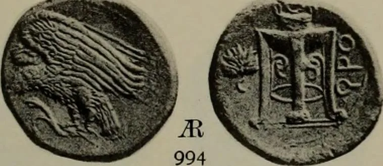 An illustration from Numismata graeca; Greek coin-types, classified for immediate identification, 1910, leaf 202