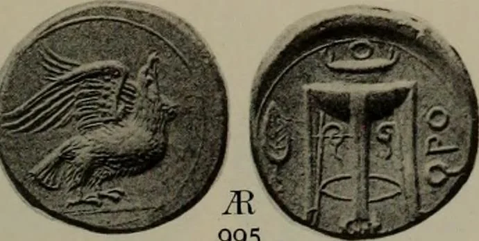 An illustration from Numismata graeca; Greek coin-types, classified for immediate identification, 1910, leaf 202