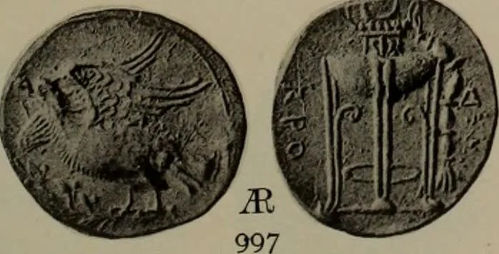 An illustration from Numismata graeca; Greek coin-types, classified for immediate identification, 1910, leaf 202