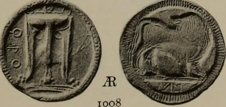 An illustration from Numismata graeca; Greek coin-types, classified for immediate identification, 1910, leaf 202
